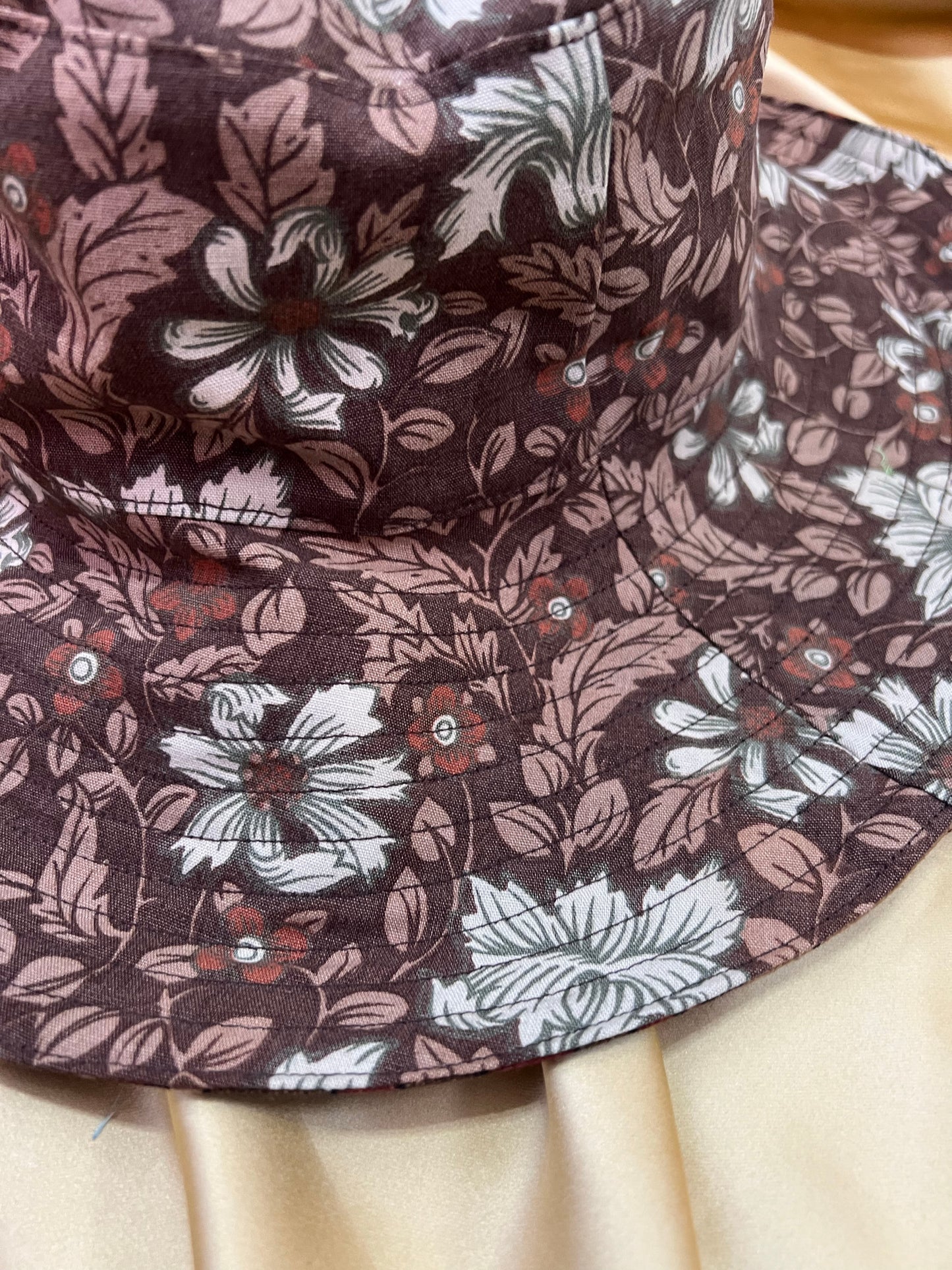 Brown Floral Reversible Wide Brim Hat made with Vintage William Morris Fabrics