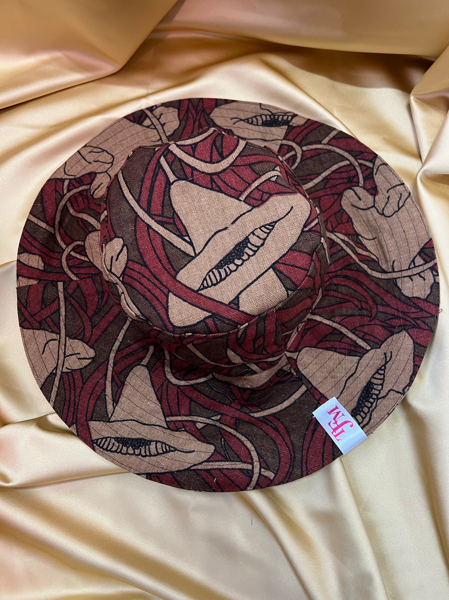 Brown Floral Reversible Wide Brim Hat made with Vintage William Morris Fabrics