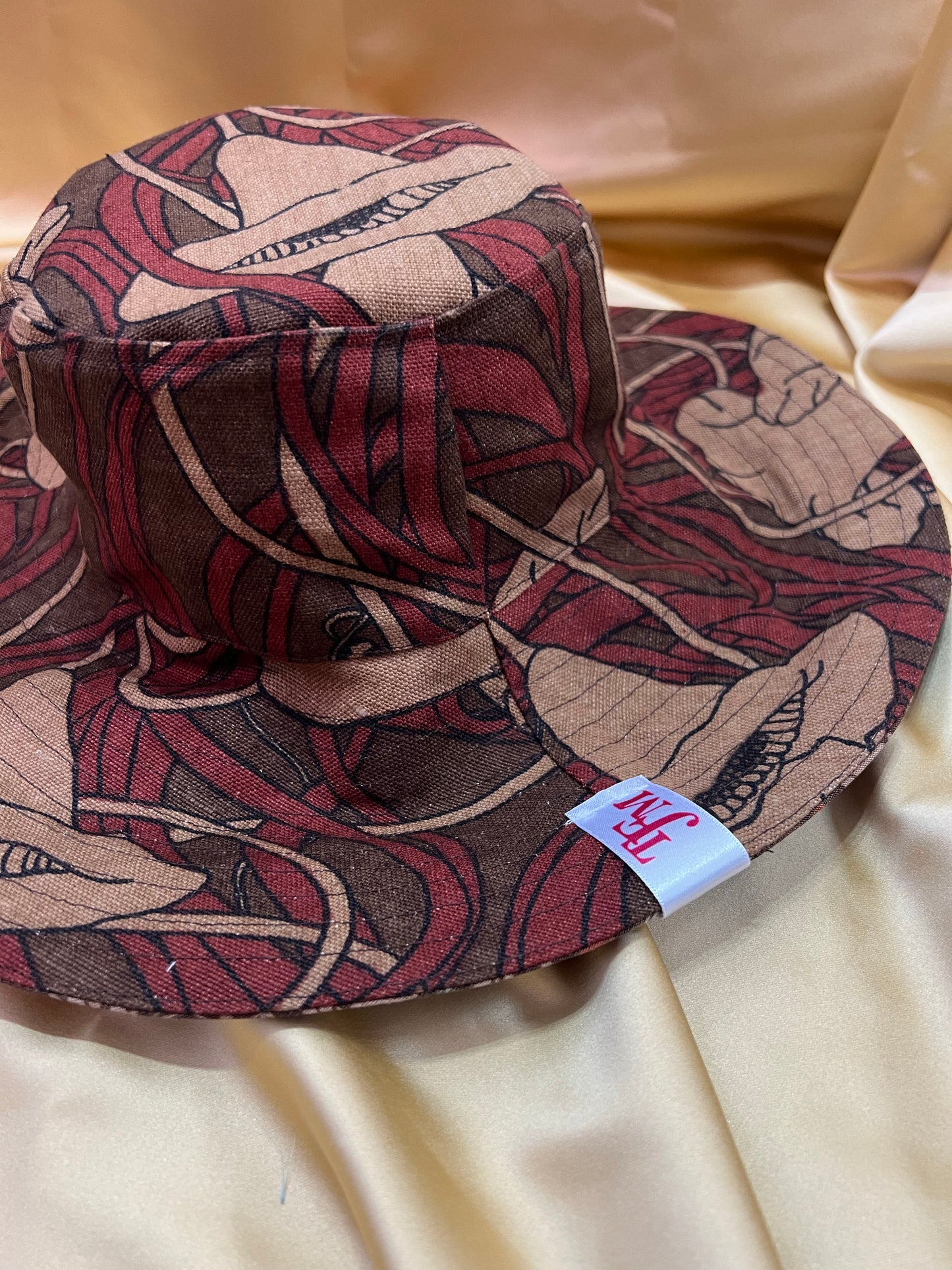 Brown Floral Reversible Wide Brim Hat made with Vintage William Morris Fabrics