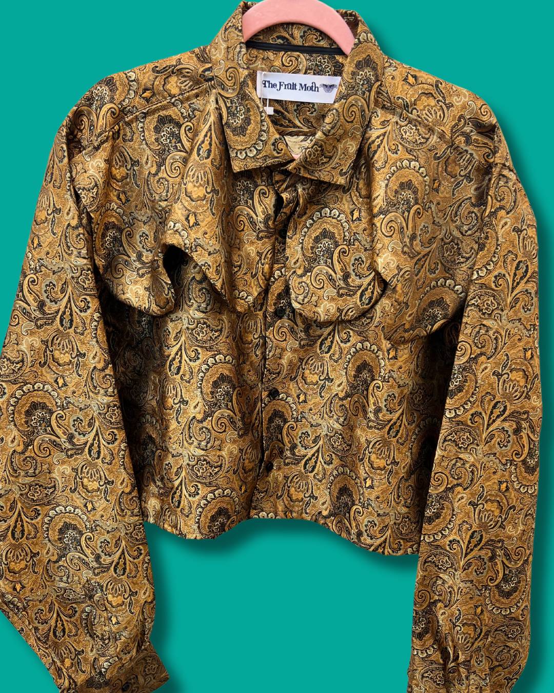 Gold Jacquard Paisley Reworked Wave Collar Blouse - XXL