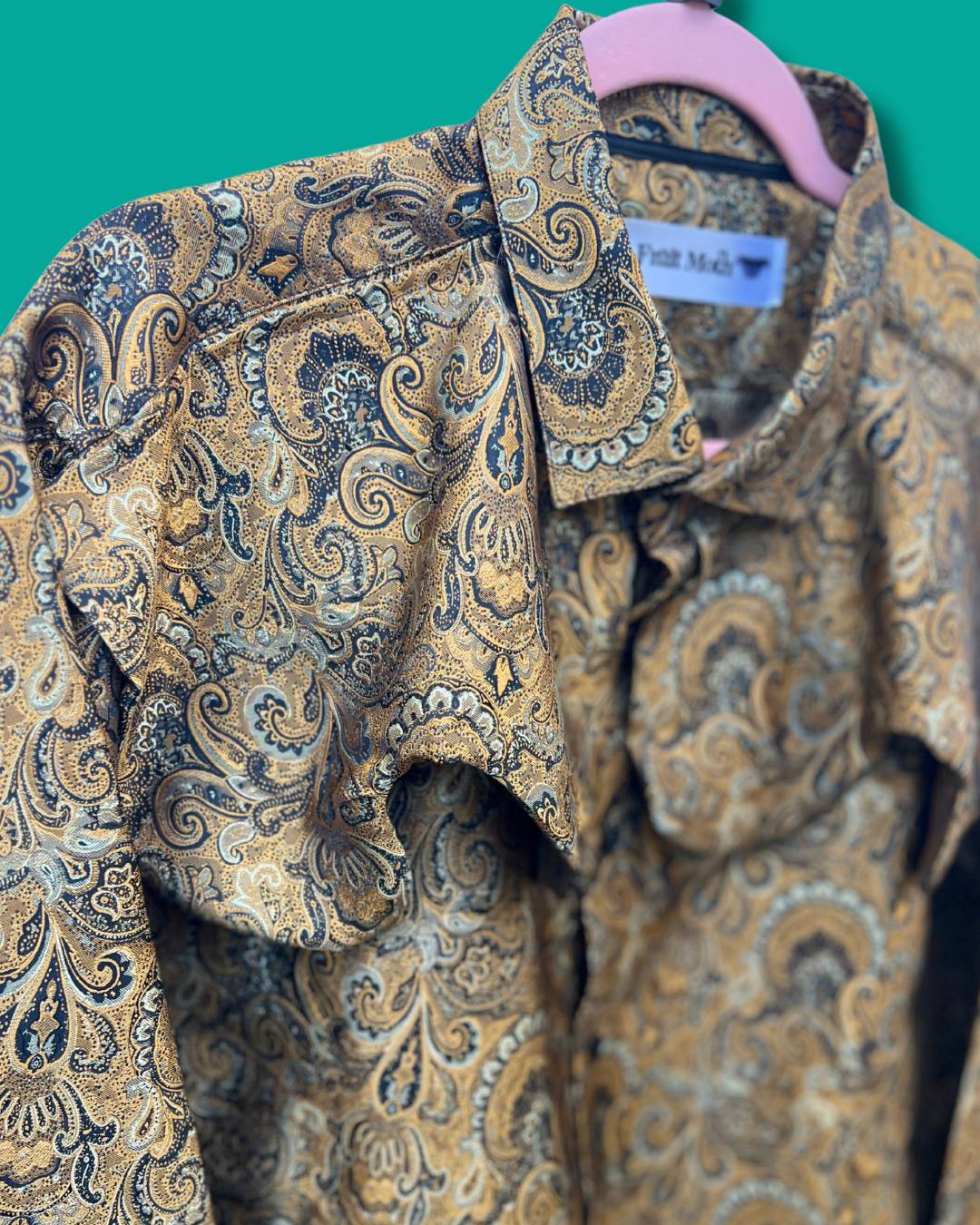 Gold Jacquard Paisley Reworked Wave Collar Blouse - XXL