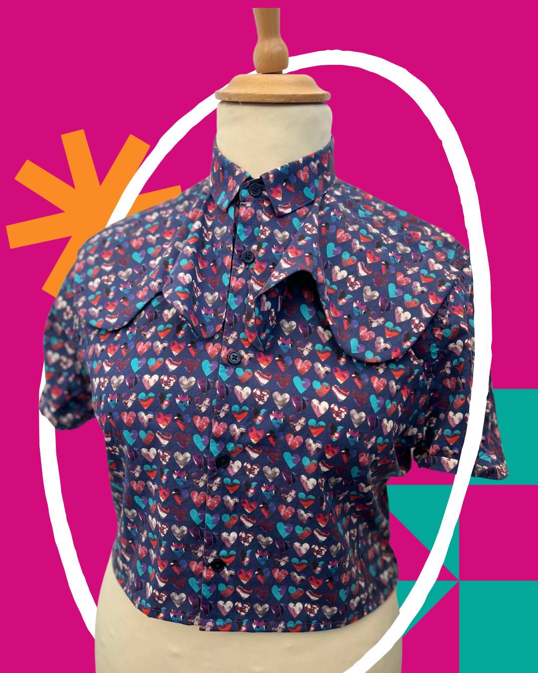 Heart Print Reworked Cotton Blouse in Liberty Print - M