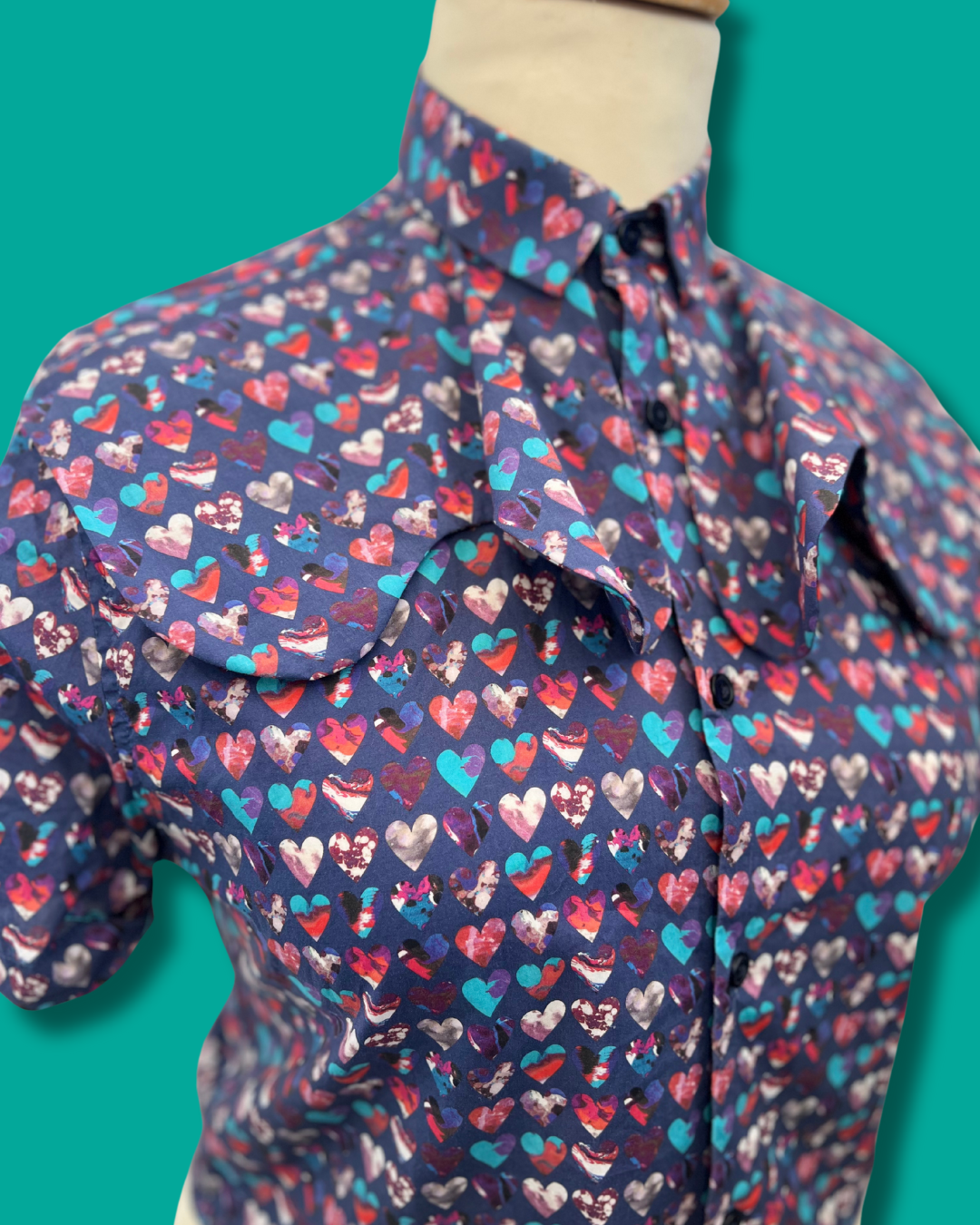 Heart Print Reworked Cotton Blouse in Liberty Print - M