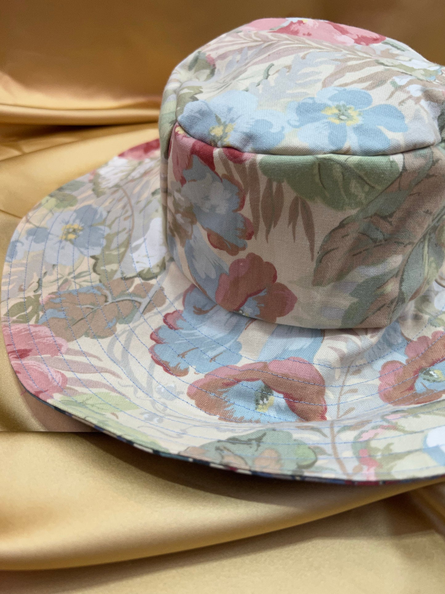 Paisley and Floral Reversible Wide Brim Hat made with Vintage Liberty & Sanderson Fabrics