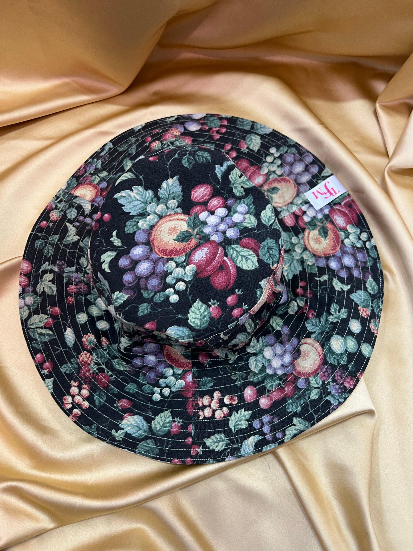 Floral and Fruit Reversible Wide Brim Hat made with Vintage William Morris Fabrics