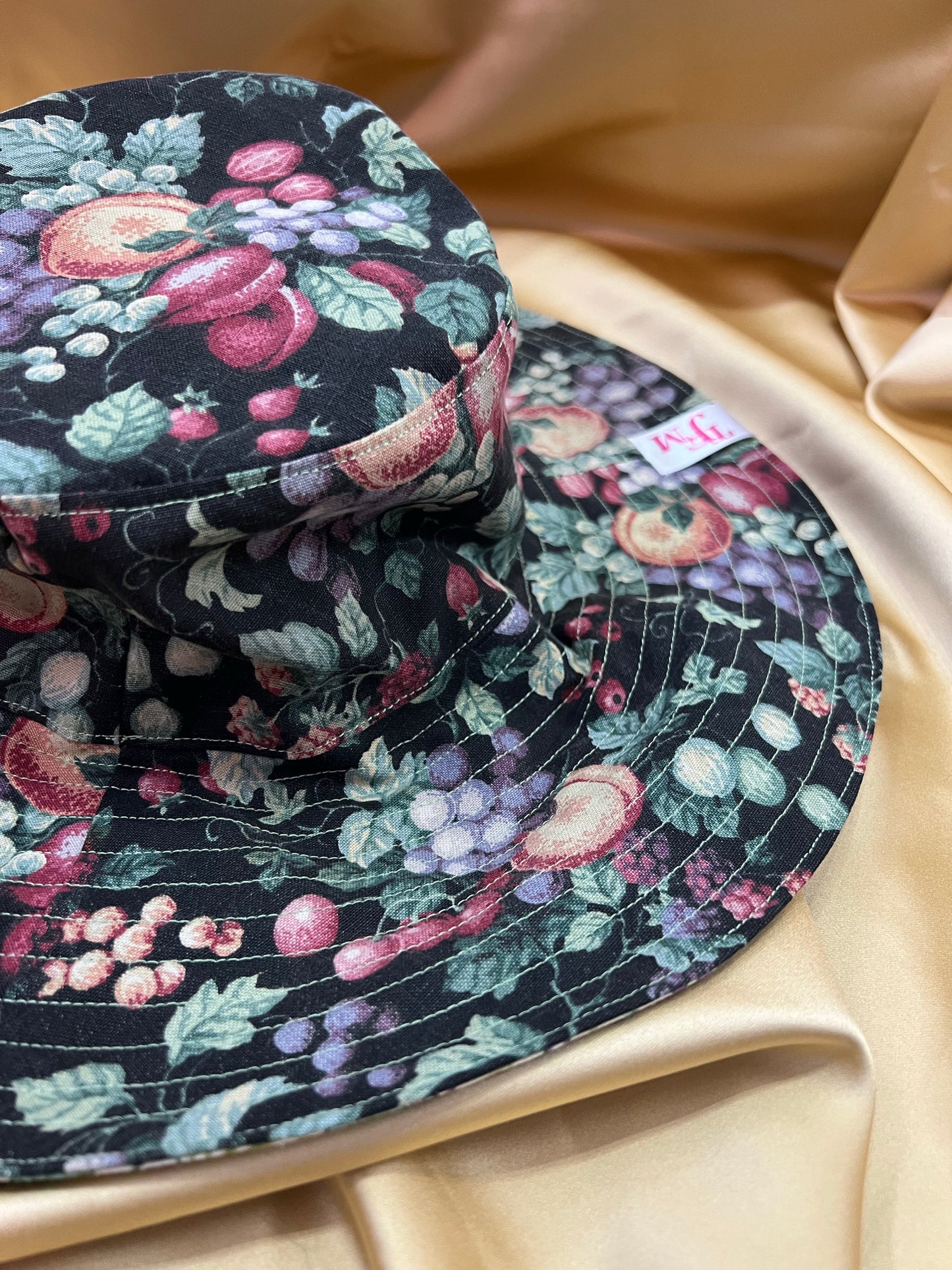 Floral and Fruit Reversible Wide Brim Hat made with Vintage William Morris Fabrics