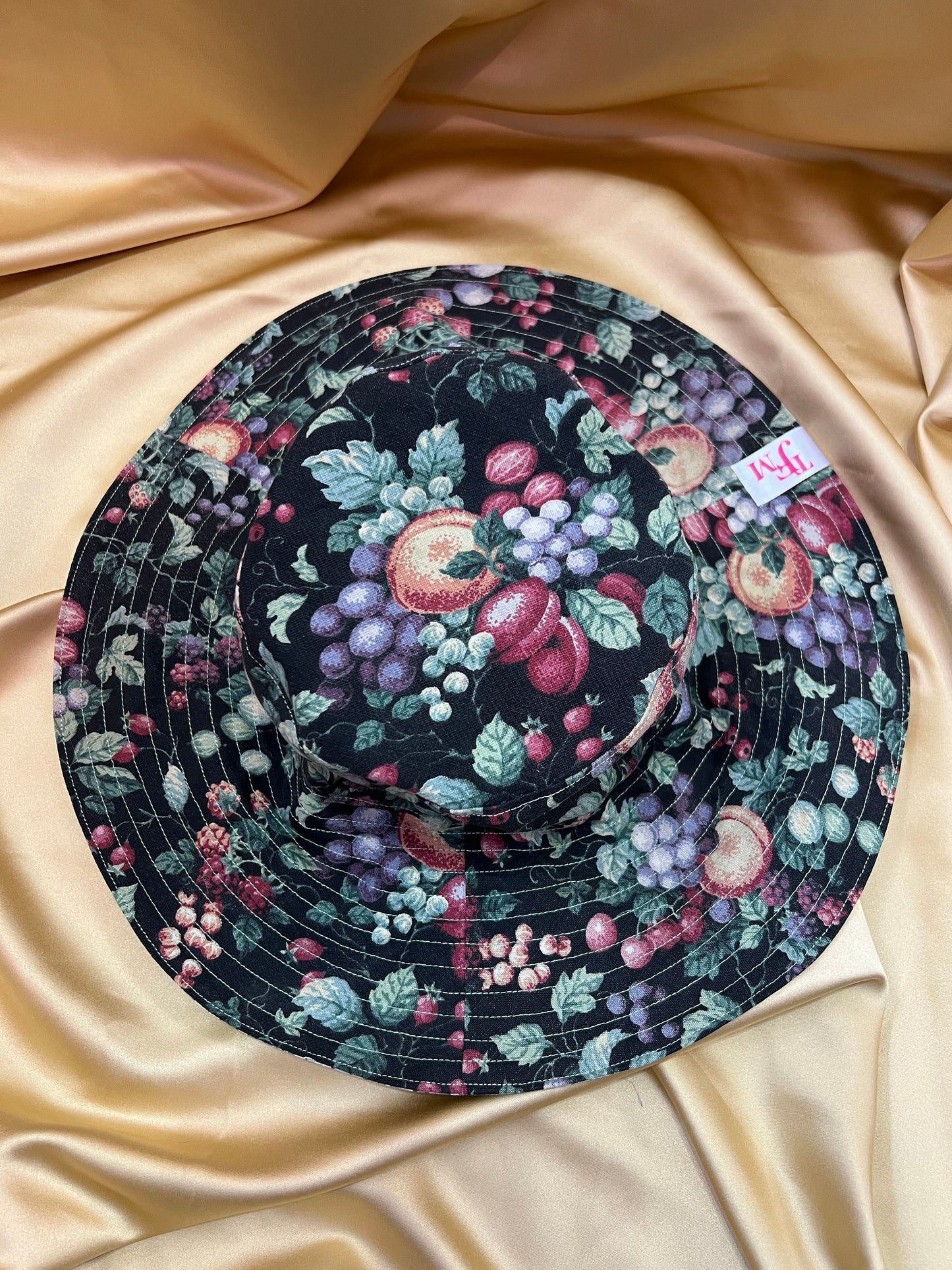 Floral and Fruit Reversible Wide Brim Hat made with Vintage William Morris Fabrics